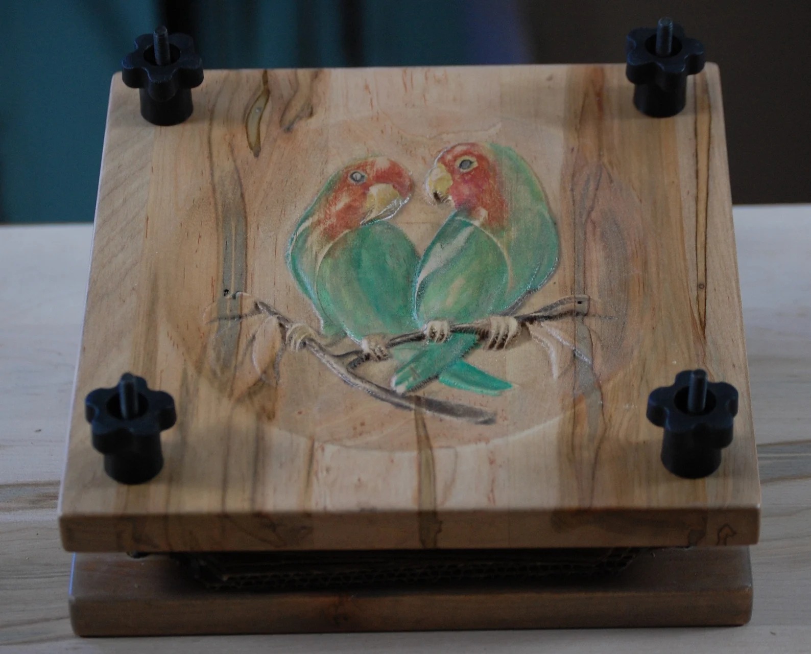 Flower press box — lovebirds design