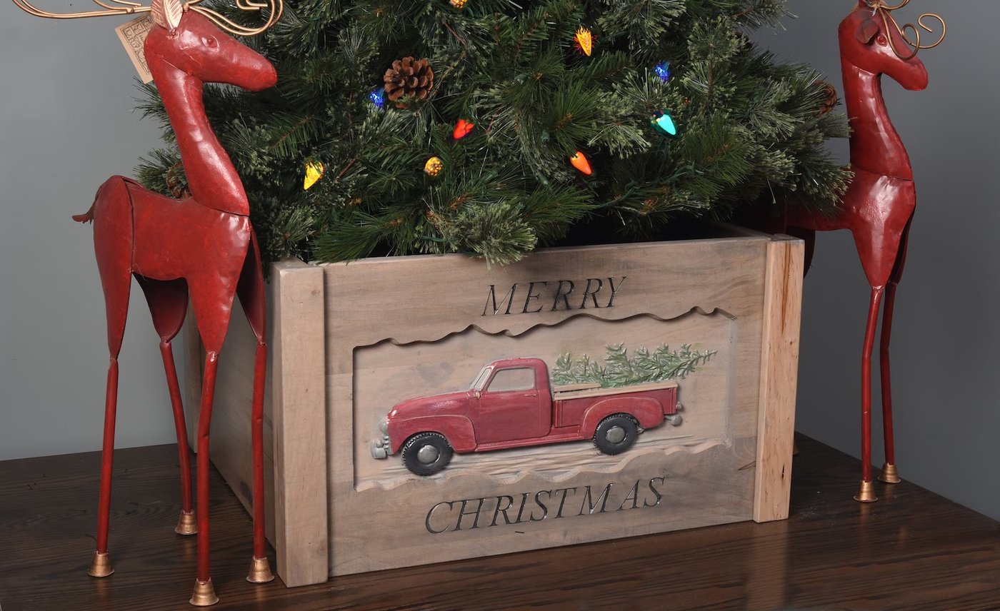 Christmas tree box — Merry Christmas red truck